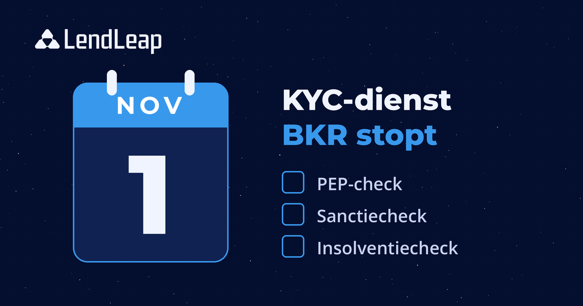 Kalenderblad 1 november met de tekst KYC-dienst BKR stopt en drie open checks: PEP-check, sanctiecheck en insolventiecheck